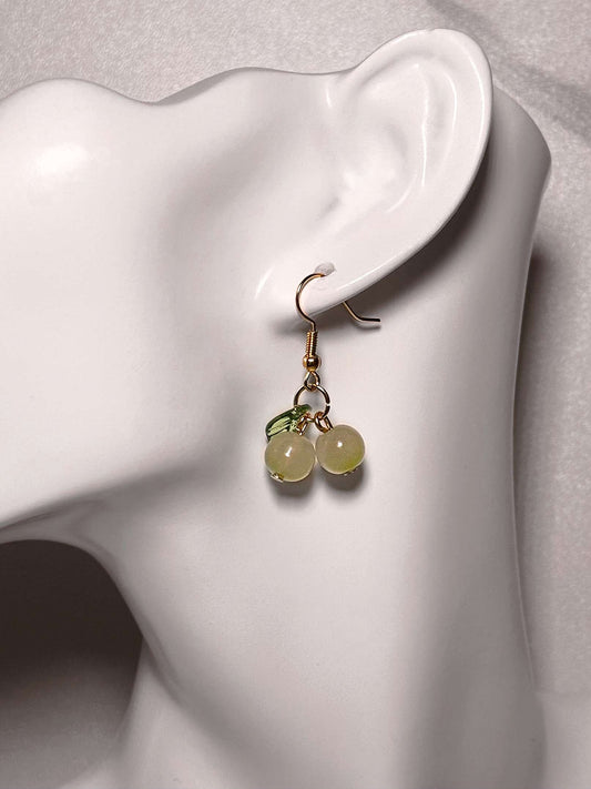 Sweet Green Glass Cherry Earrings