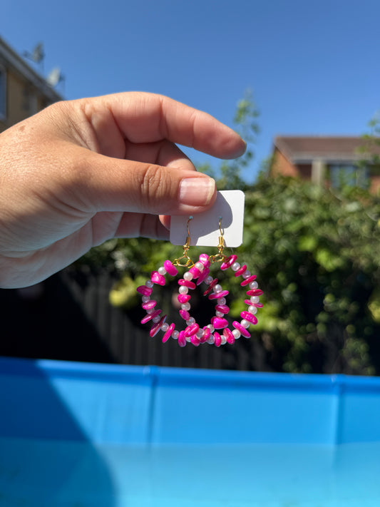 Handmade Fuchsia Statement Hoop Earrings