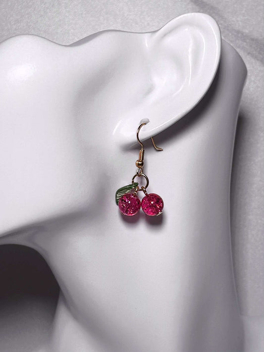 Playful Barbie Pink Cherry Earrings