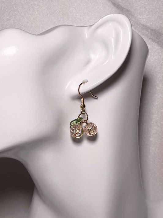 Handmade glass gold bead cherry earrings
